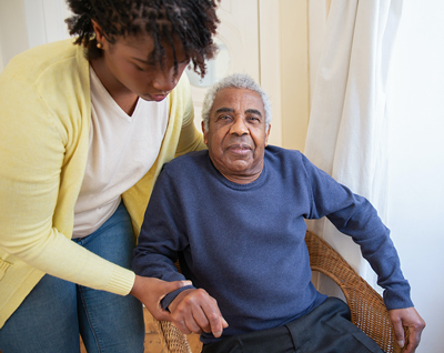 Illustration of caretaker talking to patient